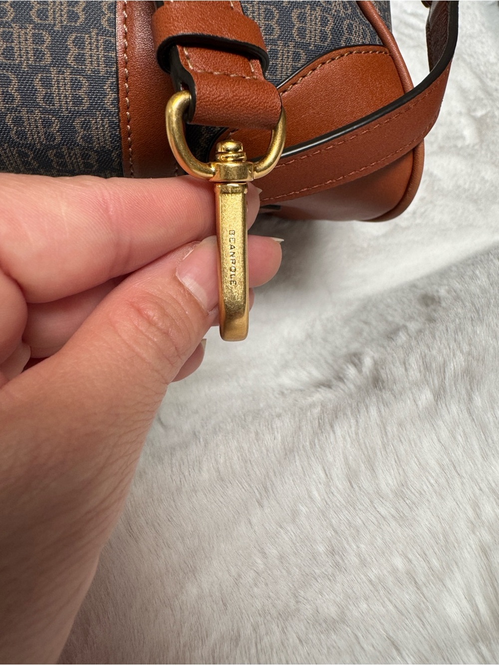 Beanpole Bourke Brown Canvas Monogram Satchel with Tan Leather Trim - Picture 8 of 14